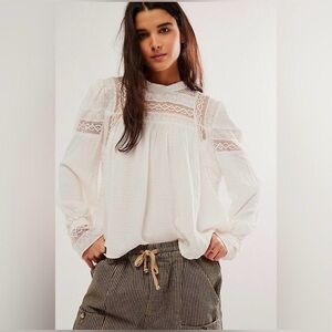 Free People It Takes Two Lace Trim Top Blouse size XS white
